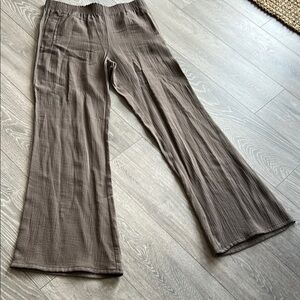 Zara Brown Linen-like Wide Leg Pants